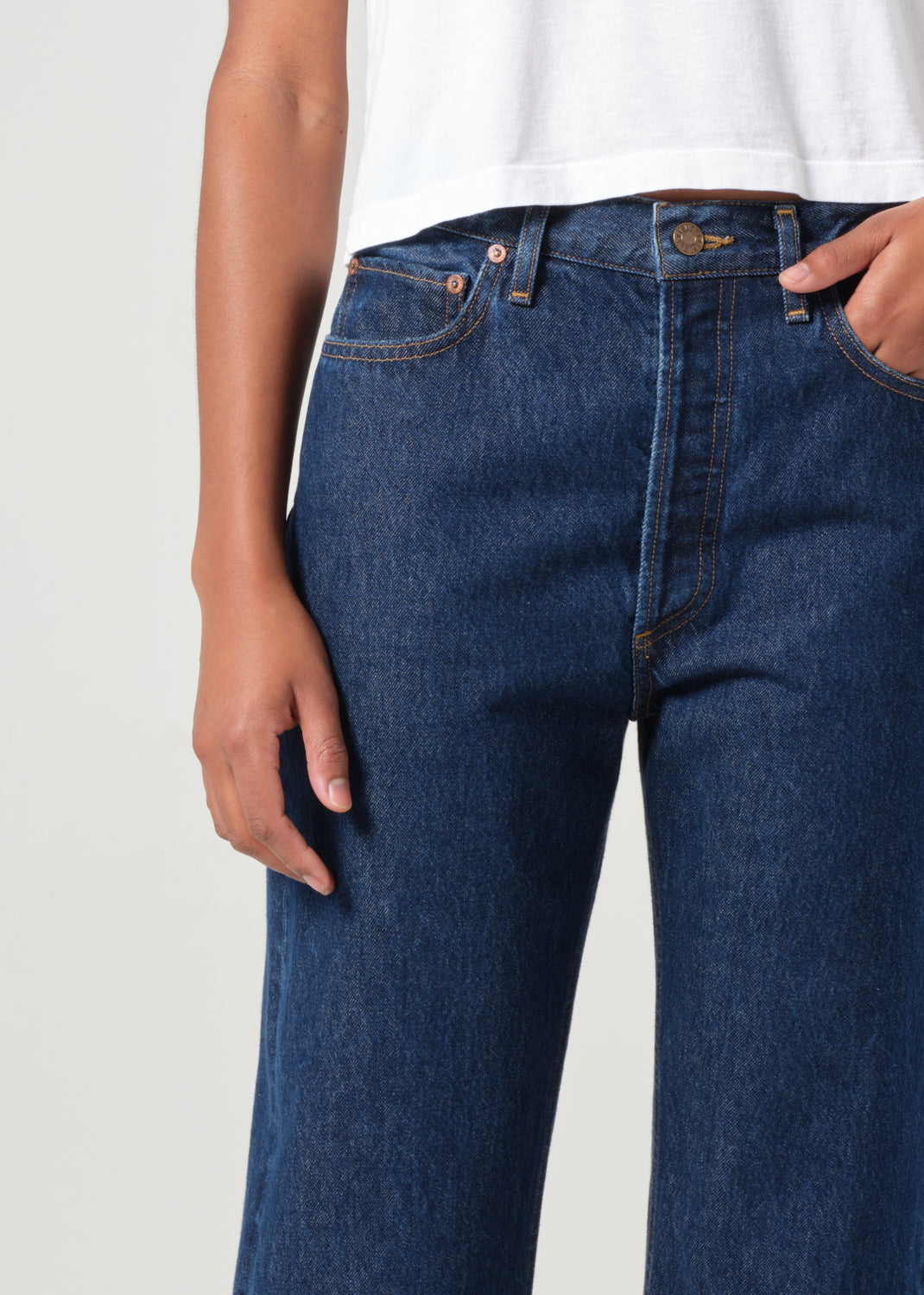 Agolde 90's pinch waist crop straight leg denim clean dark indigo Reissue | Pipe and Row