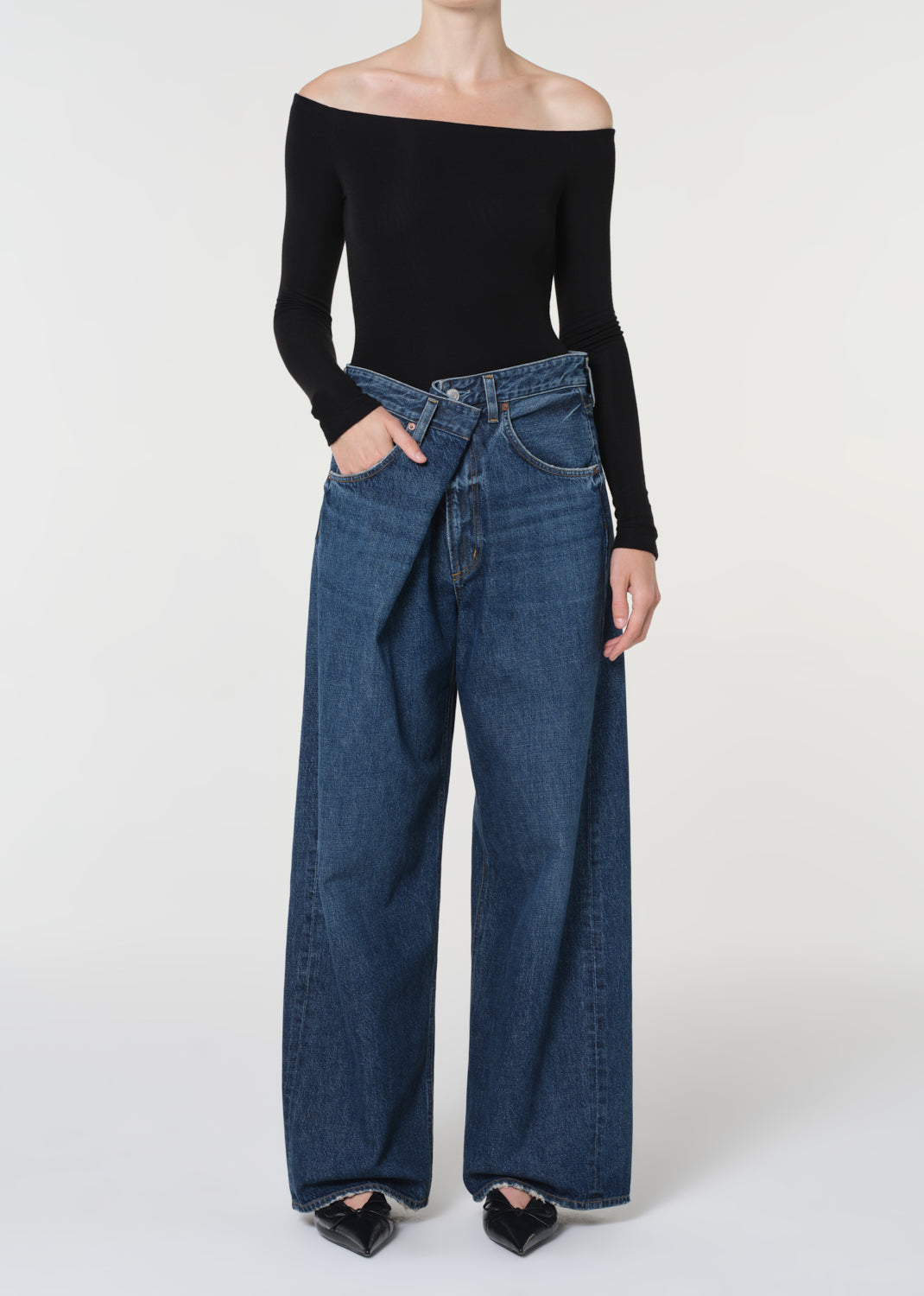 Agolde Vana Fold Jean Nexus dark blue fold-over waistband | Pipe and Row