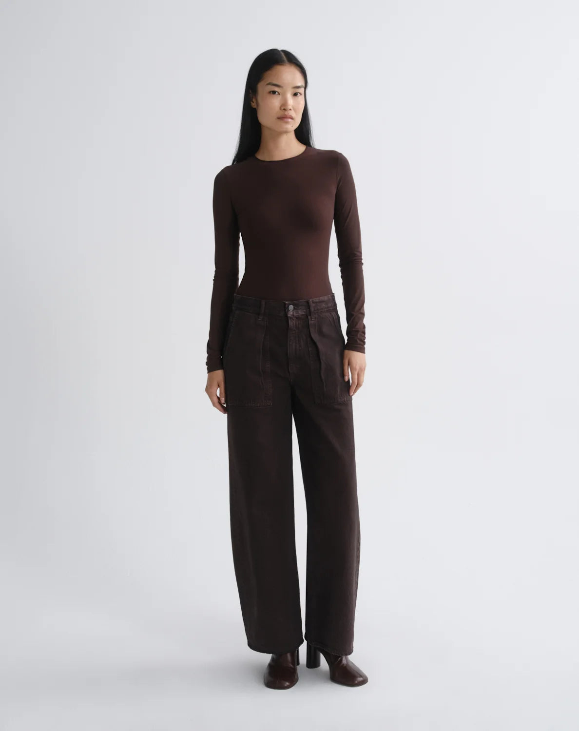 Agolde relaxed Low Curve utility pants deep roast brown | Pipe and Row
