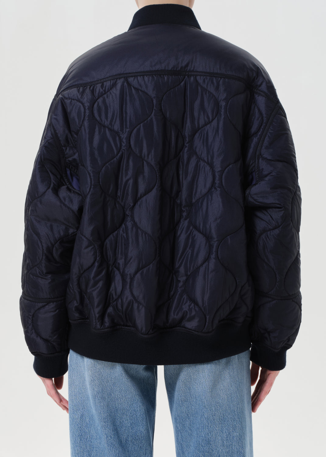 Agolde nylon cinched short Isla Quilted Jacket Ink navy | Pipe and Row