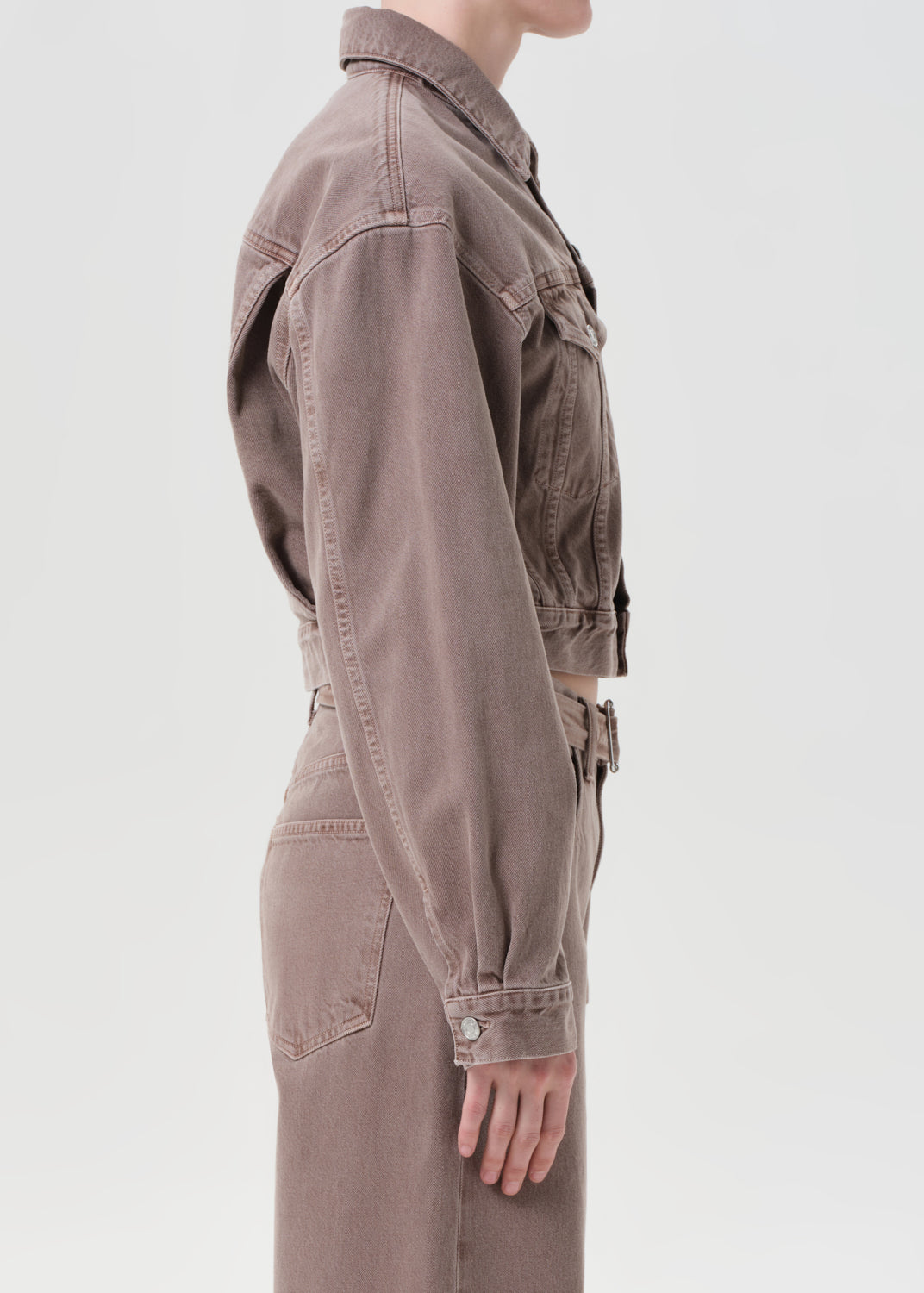 Agolde cropped denim jean Radley Jacket ceramic tan brown | Pipe and Row