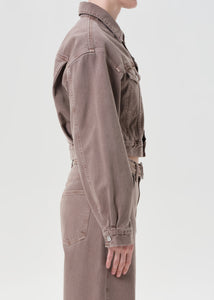 Agolde cropped denim jean Radley Jacket ceramic tan brown | Pipe and Row