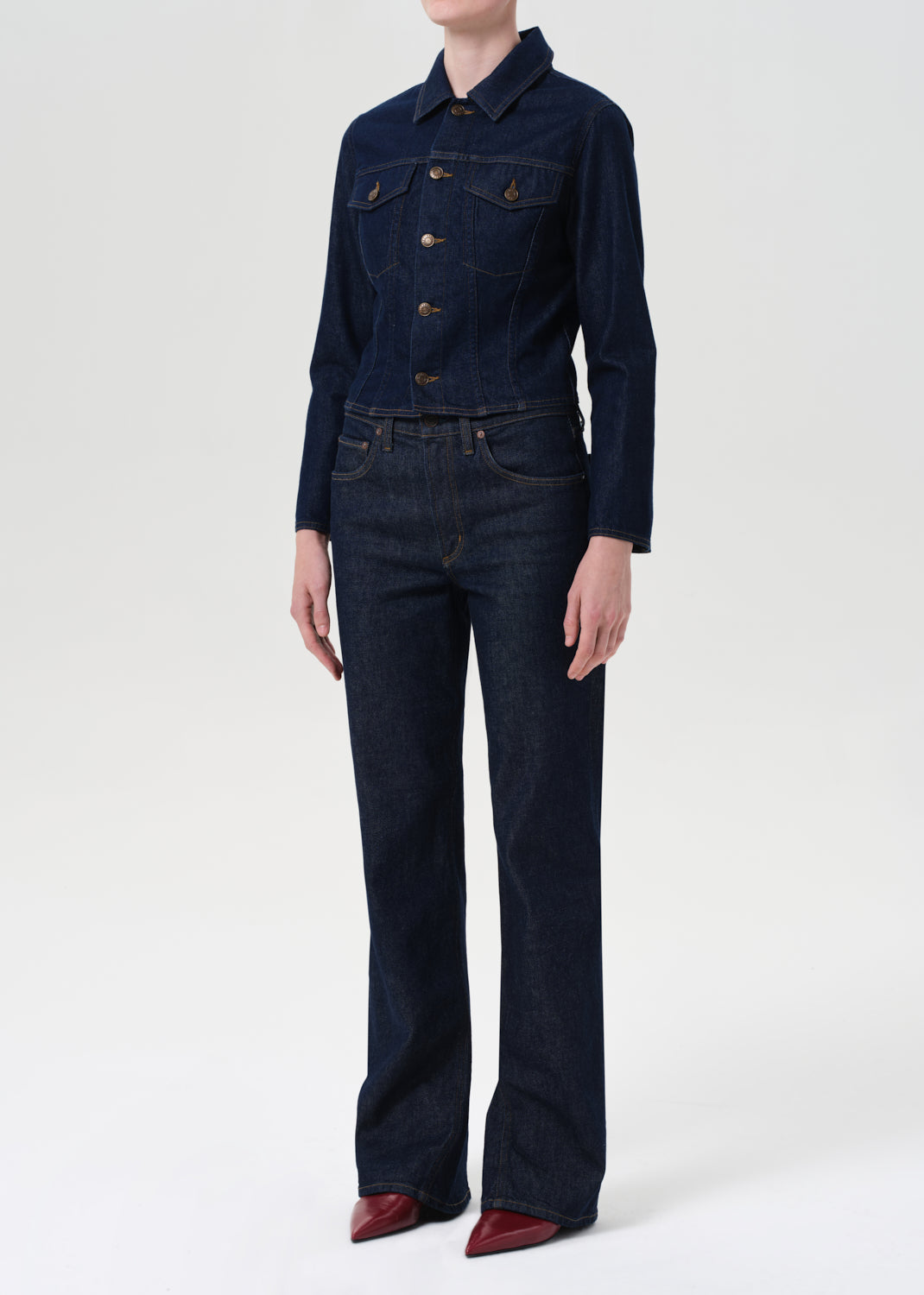 Agolde contoured denim jacket dark indigo Rinse wash | Pipe and Row