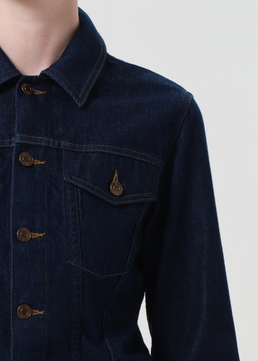 Agolde button up shirt contoured denim jacket dark indigo Rinse wash | Pipe and Row