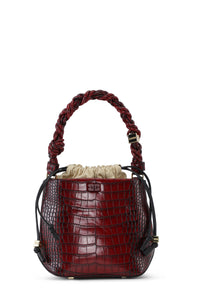 Ganni Bou bucket handbag in burgundy croc  PIPE AND ROW