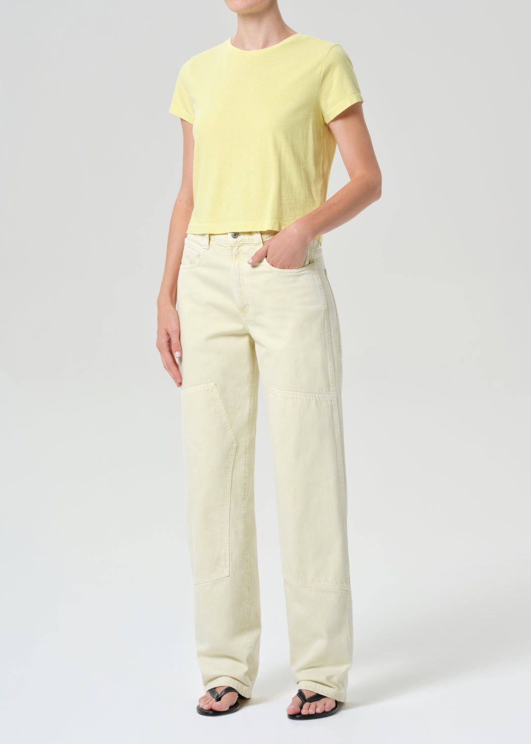 Agolde Adine shrunken crew neck tee canary yellow PIPE AND ROW