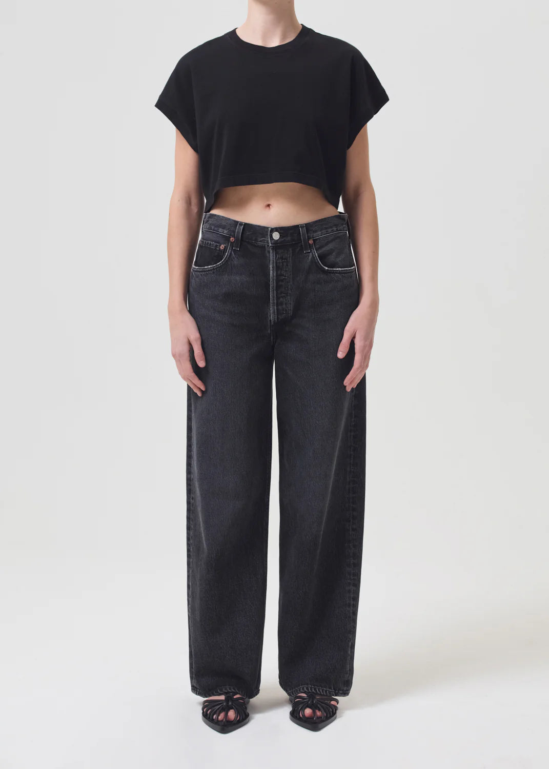 Agolde cropped Aiden tee black flattering angled sleeves | Pipe and Row