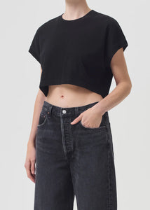 Agolde cropped Aiden tee black flattering angled sleeves | Pipe and Row