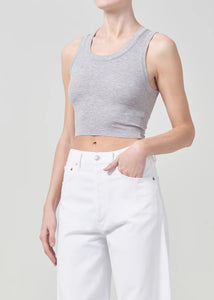 Agolde cropped Poppy tank ribbed cotton heather grey | PIPE AND ROW