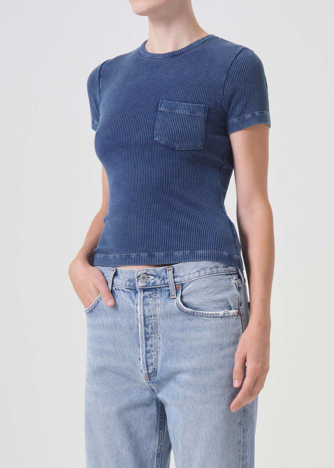 Agolde Arlo pocket detail slim washed ribbed indigo | Pipe and Row