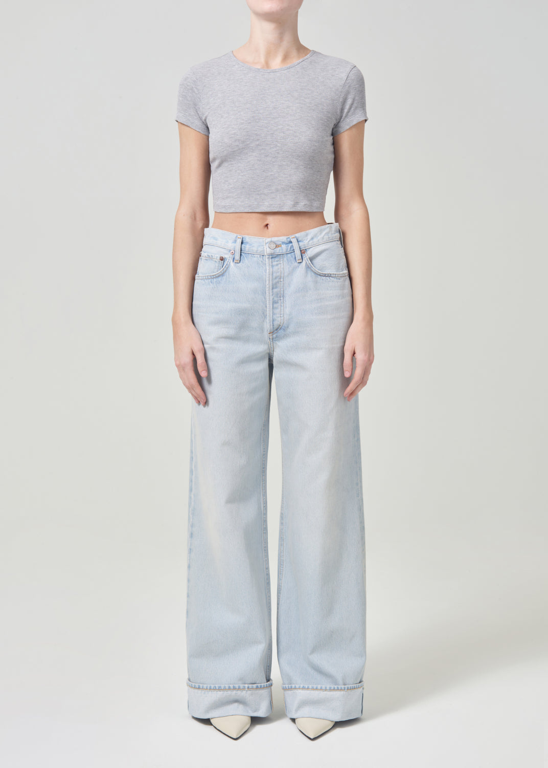 Agolde Savannah cropped ribbed tight grey baby tee cap sleeves | PIPE AND ROW