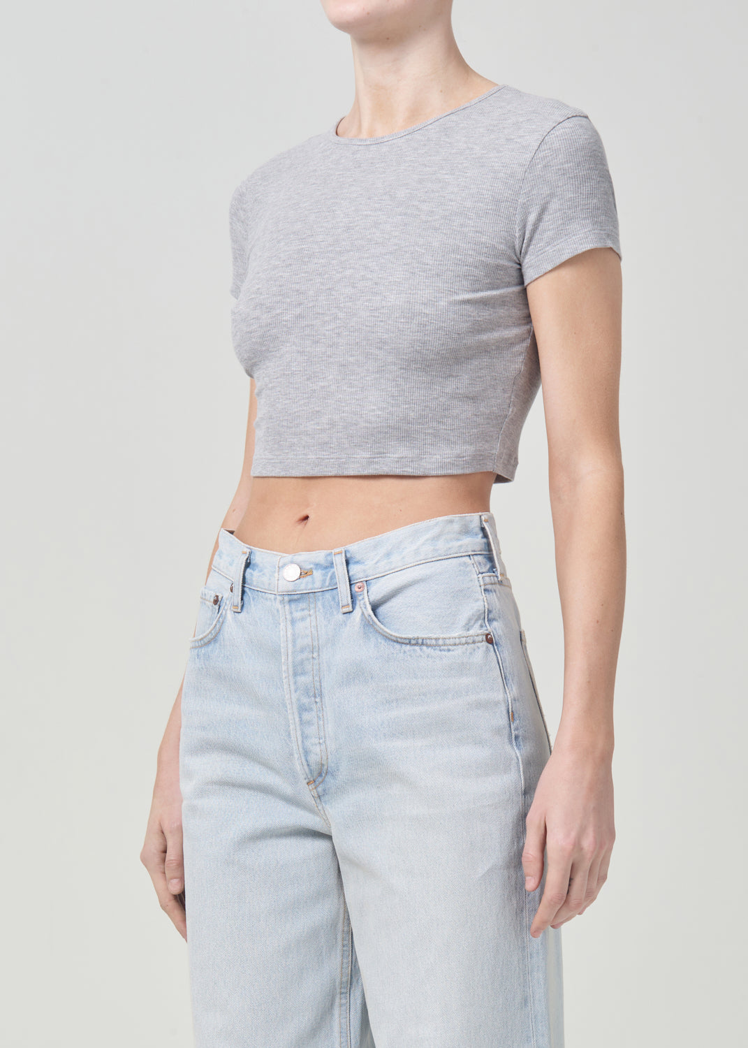 Agolde Savannah cropped ribbed tight grey baby tee cap sleeves | PIPE AND ROW