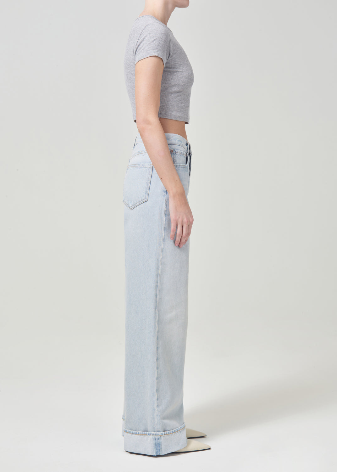 Agolde Savannah cropped ribbed tight grey baby tee cap sleeves | PIPE AND ROW