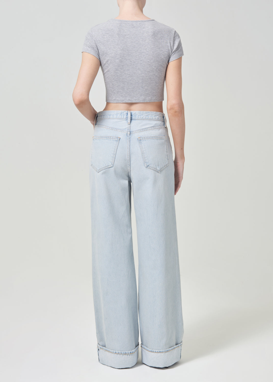 Agolde Savannah cropped ribbed tight grey baby tee cap sleeves | PIPE AND ROW