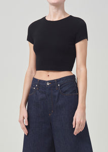 Agolde Savannah cropped ribbed tight black baby tee cap sleeves | Pipe and Row