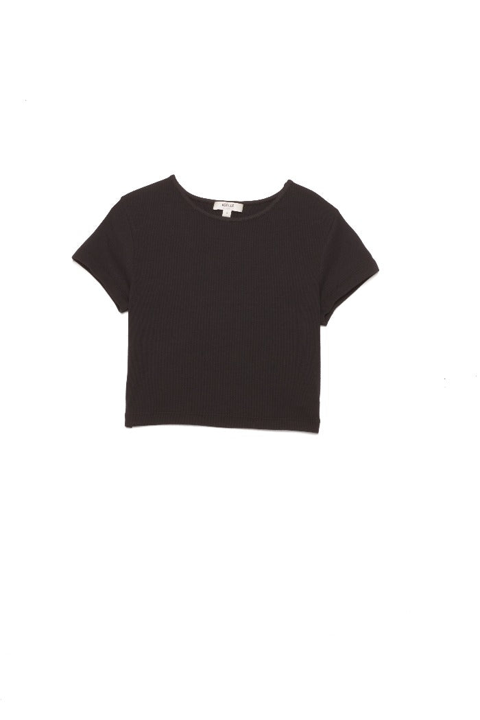 Agolde Savannah cropped ribbed tight black baby tee cap sleeves | Pipe and Row