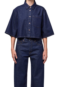 Agolde cropped denim Tomine shirt dark indigo rinse wash | Pipe