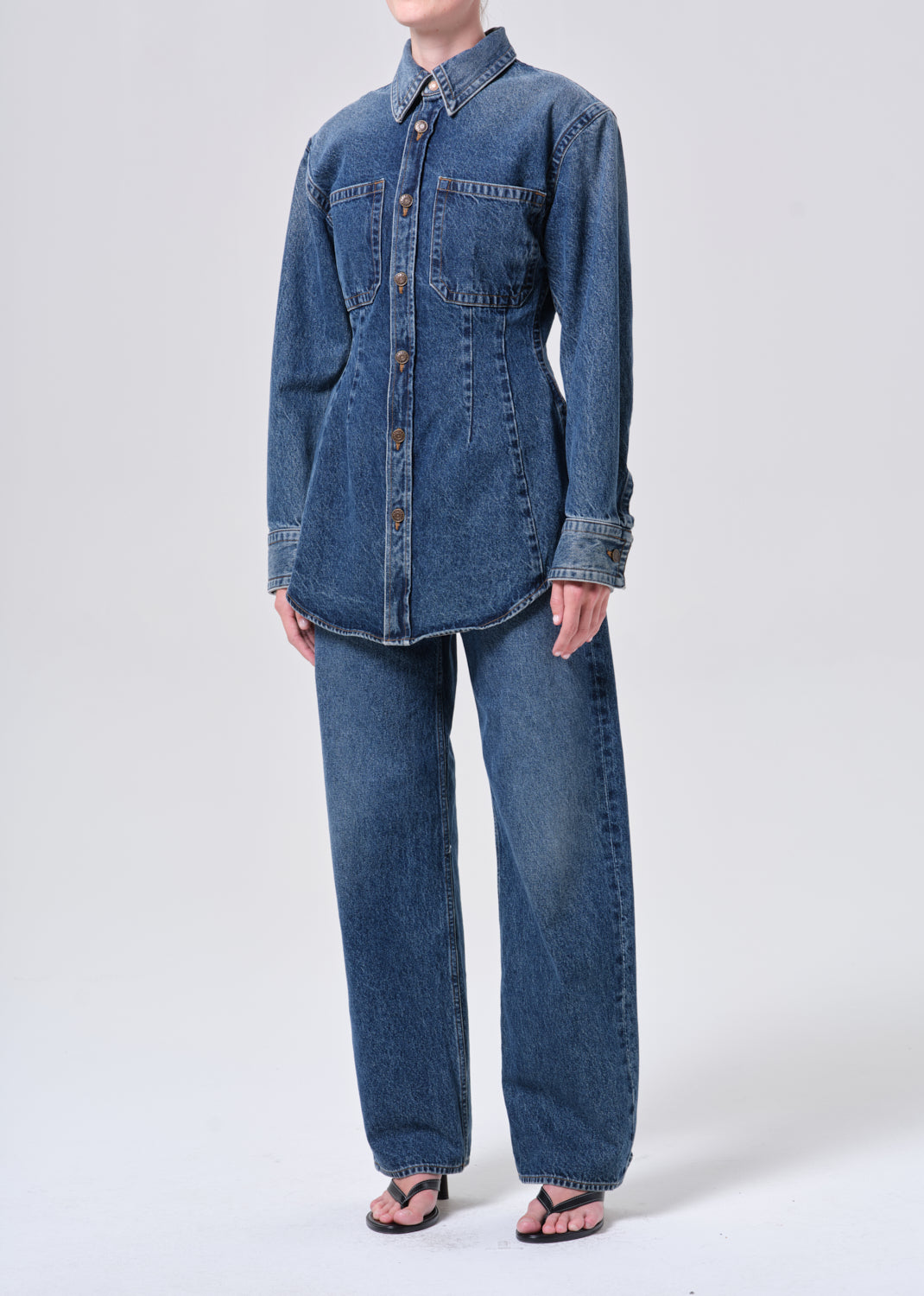 Agolde tailored cinched Wilma denim shirt blue indigo form wash | Pipe and Row Seattle