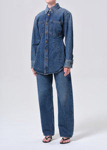Agolde tailored cinched Wilma denim shirt blue indigo form wash | Pipe and Row Seattle