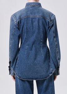 Agolde tailored cinched Wilma denim shirt blue indigo form wash | Pipe and Row Seattle