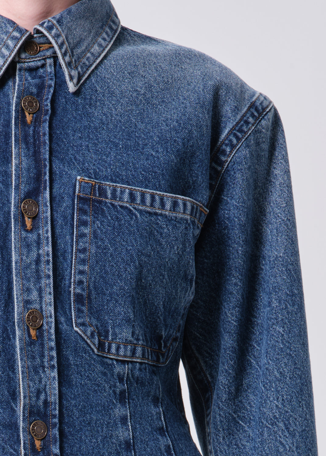 Agolde tailored cinched Wilma denim shirt blue indigo form wash | Pipe and Row Seattle
