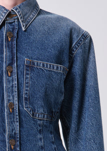 Agolde tailored cinched Wilma denim shirt blue indigo form wash | Pipe and Row Seattle