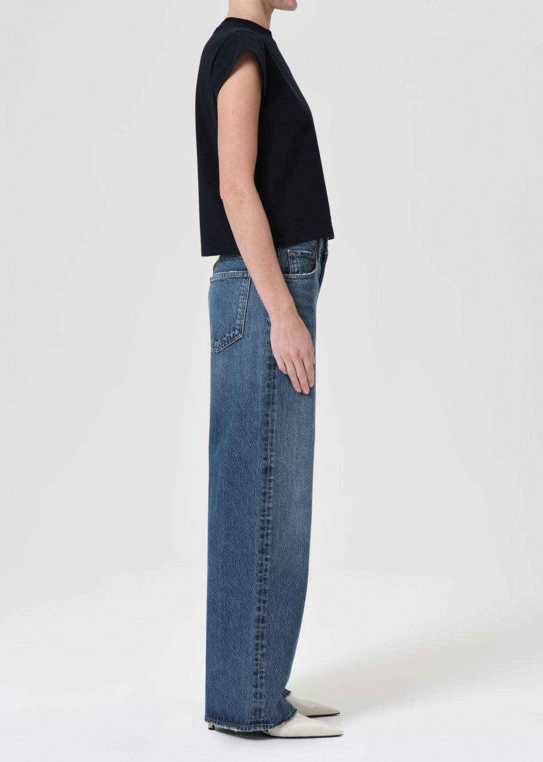 Agolde wide leg low slung baggy essence dark indigo wash | pipe and row