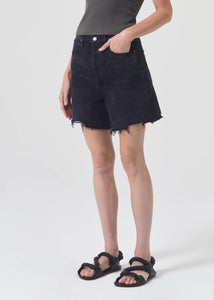 Agolde hi rise Stella denim shorts black Gone cut off hem | pipe and row