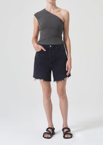 Agolde hi rise Stella denim shorts black Gone cut off hem | pipe and row