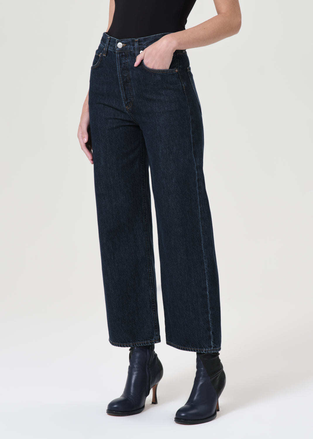 Agolde Ren high rise wide leg denim polished blue | Pipe and Row