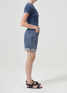 vAgolde Dame cuffed jean denim short dark blue control wash | Pipe and Row