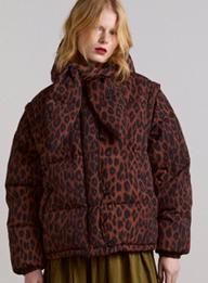 Damson Madder Pearl chocolate leopard check puffer coat jacket