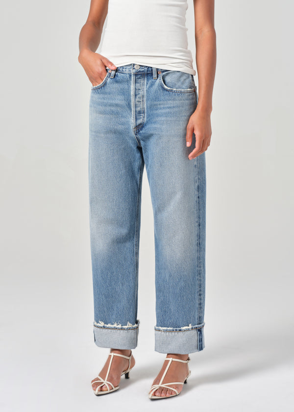 Agolde Fran loose straight leg low slung waist reign blue | Pipe and ...