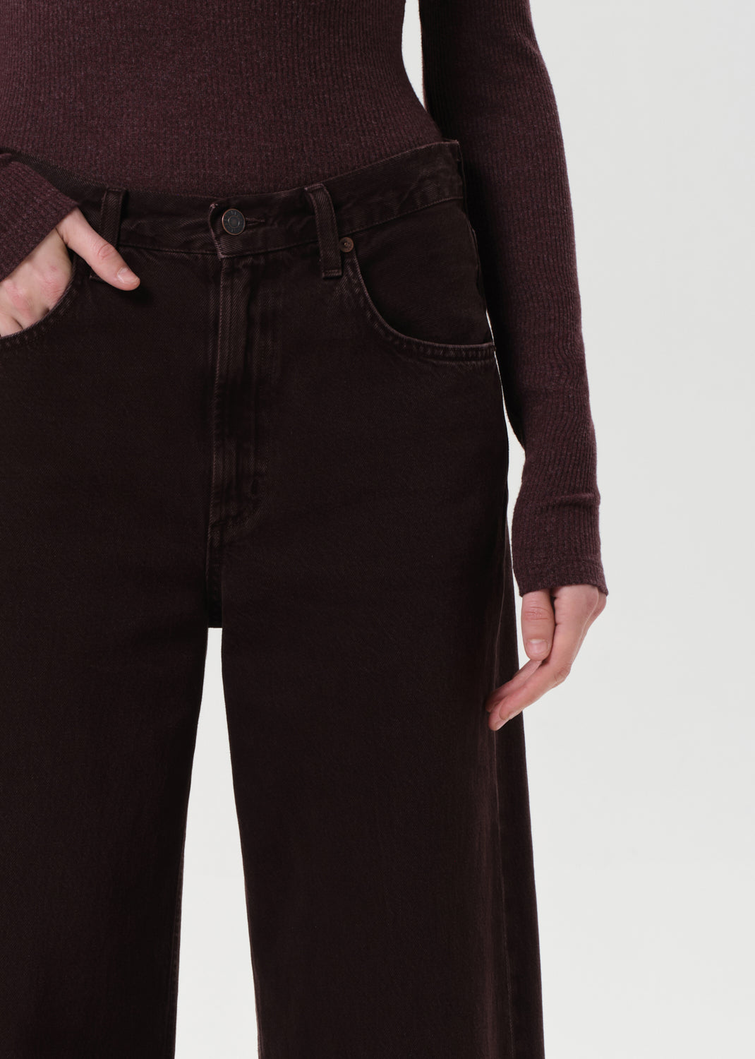 Agolde Low Curve jean sloe berry Relaxed tapered leg slouchy hips rich grape brown | Pipe and Row