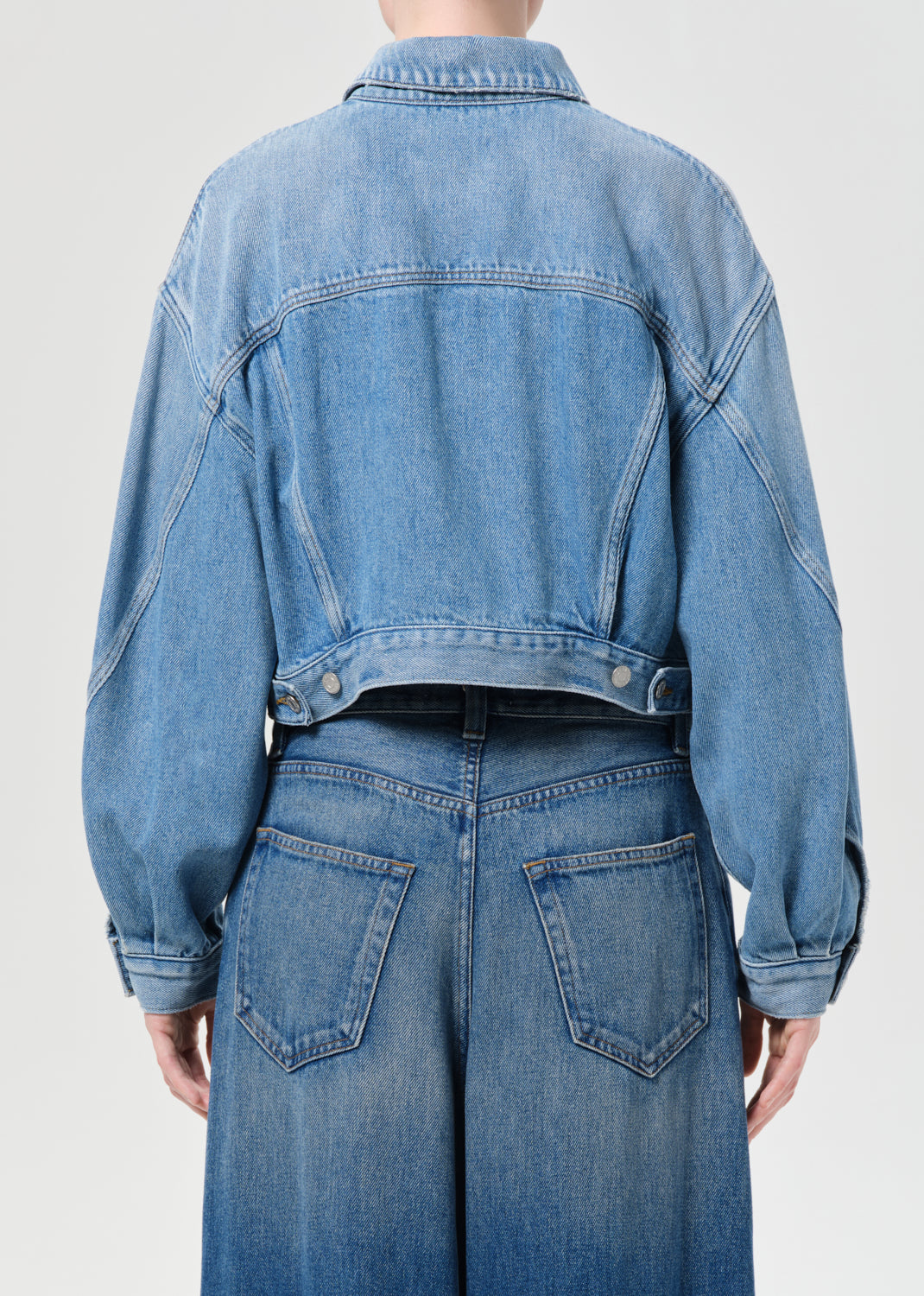 Agolde Palmer cropped denim jean jacket volume indigo script | Pipe and Row