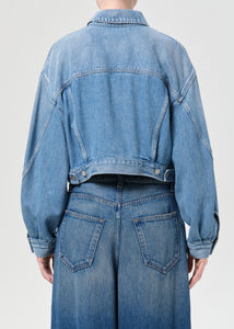 Agolde Palmer cropped denim jean jacket volume indigo script | Pipe and Row
