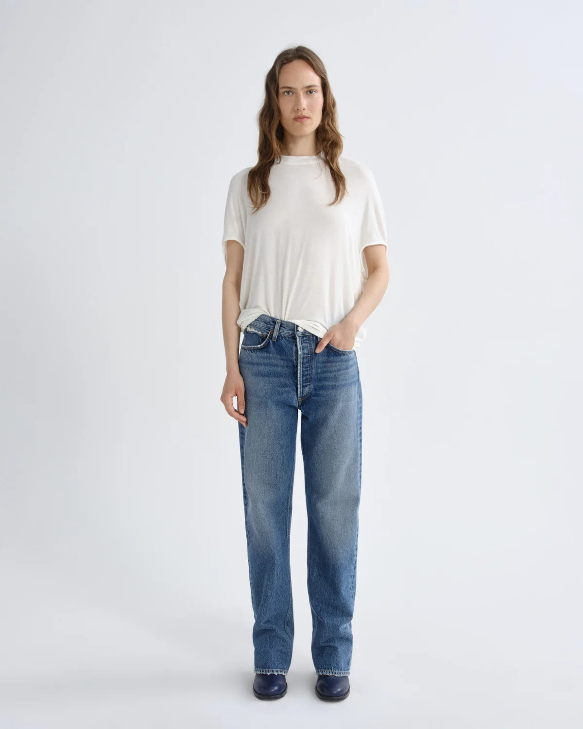 Agolde Souline tee t-shirt top white oat milk cashmere | Pipe and Row