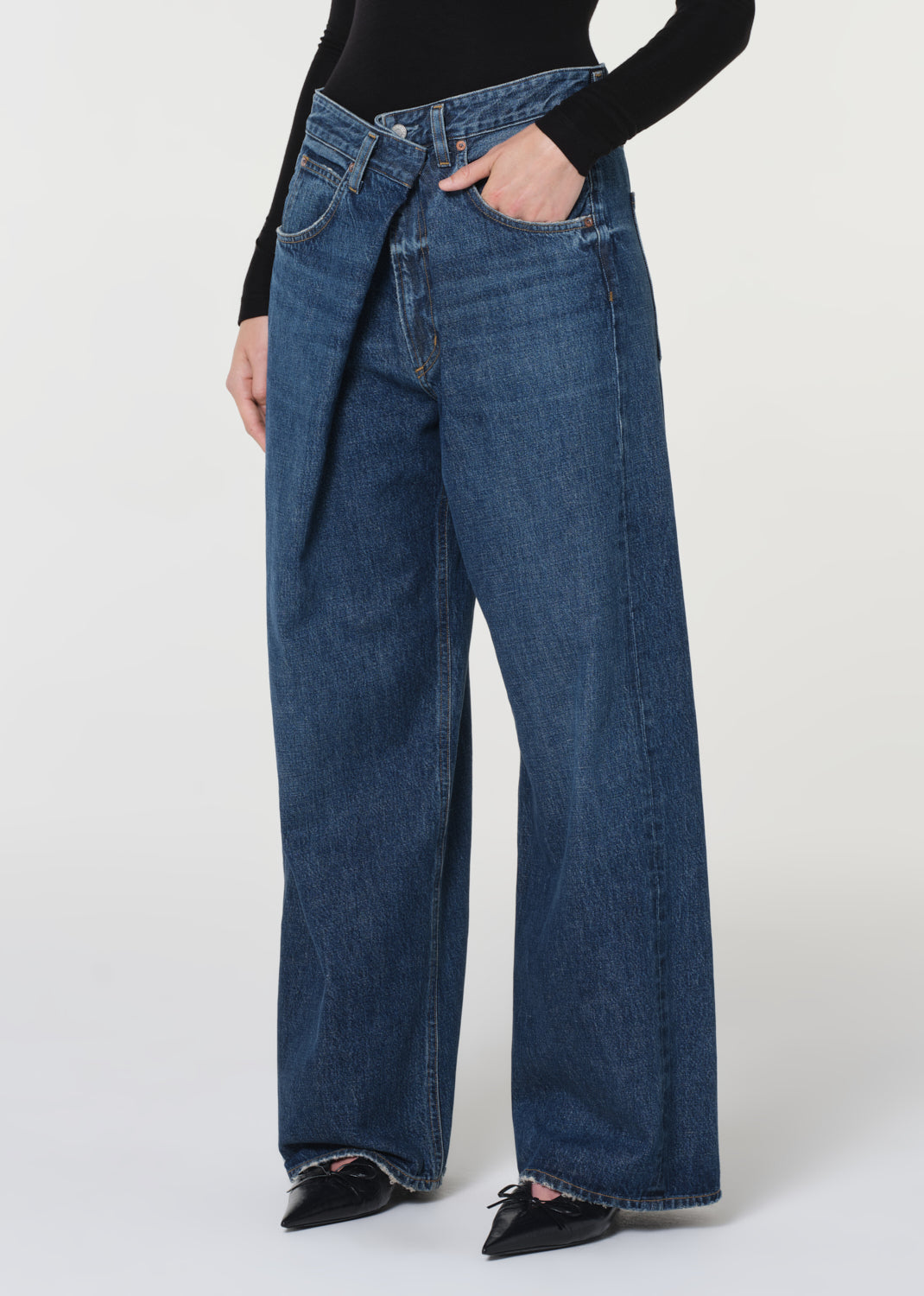 Agolde Vana Fold Jean Nexus dark blue fold-over waistband | Pipe and Row
