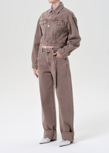 Agolde cropped denim jean Radley Jacket ceramic tan brown | Pipe and Row