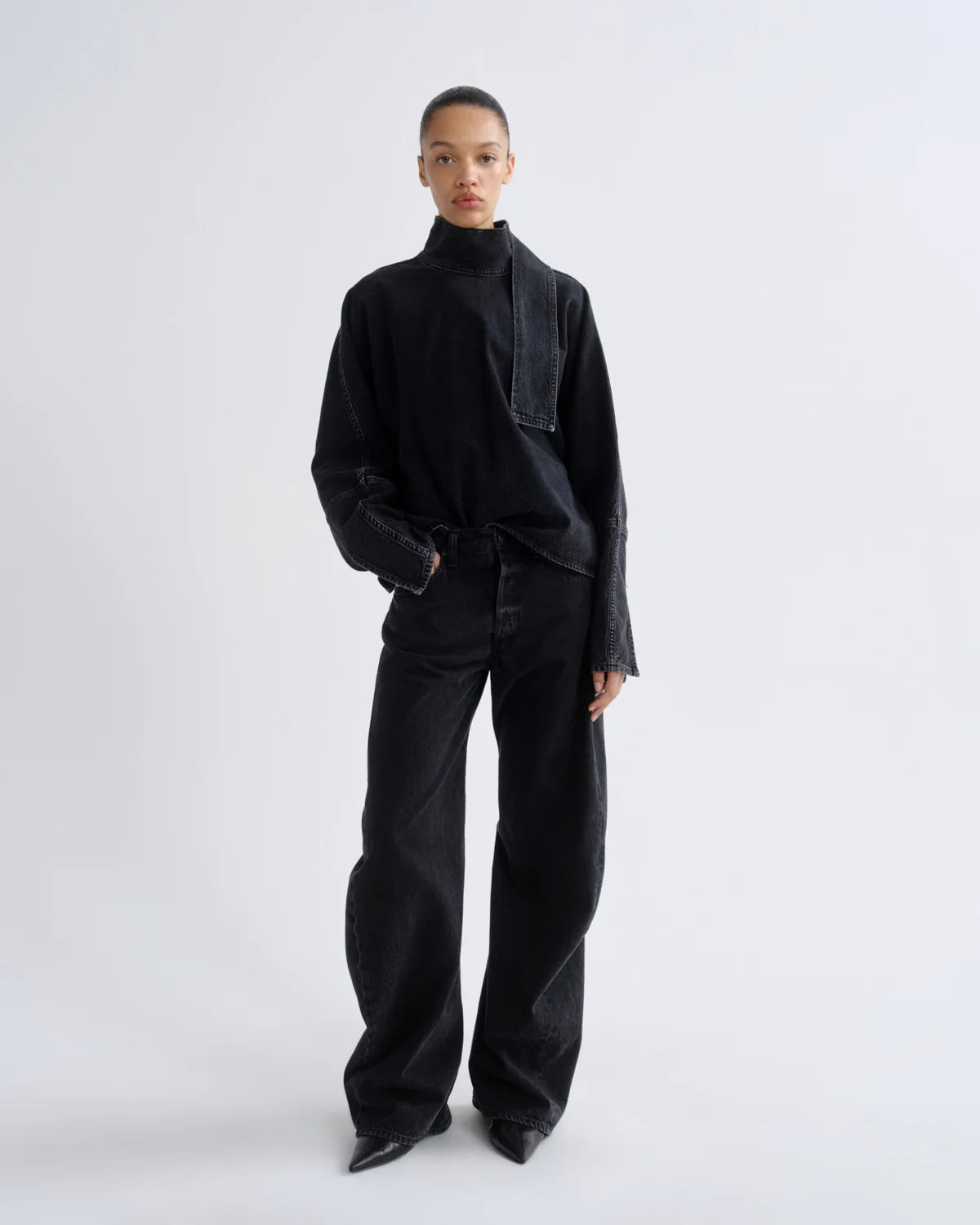 Agolde curved denim Spiral jean taper vanta black wash | Pipe and row