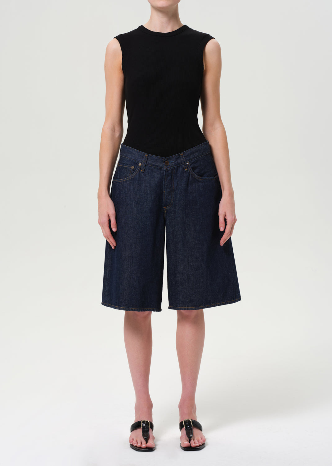 Agolde denim long Baggy v-short pure dark indigo wash | Pipe and Row