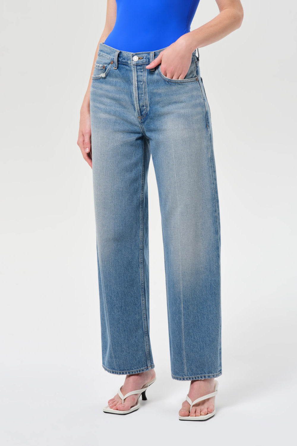 Agolde mid rise Arc jeans denim 29" inseam brink wash | Pipe and Row