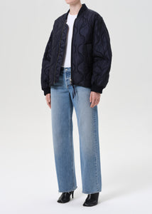 Agolde nylon cinched short Isla Quilted Jacket Ink navy | Pipe and Row