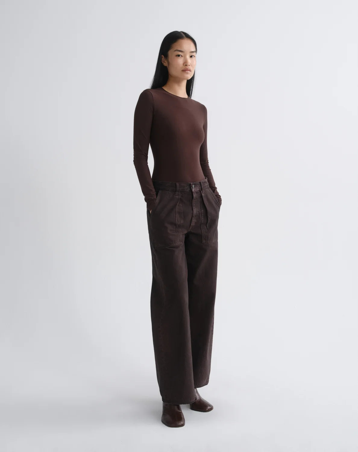 Agolde relaxed Low Curve utility pants deep roast brown | Pipe and Row