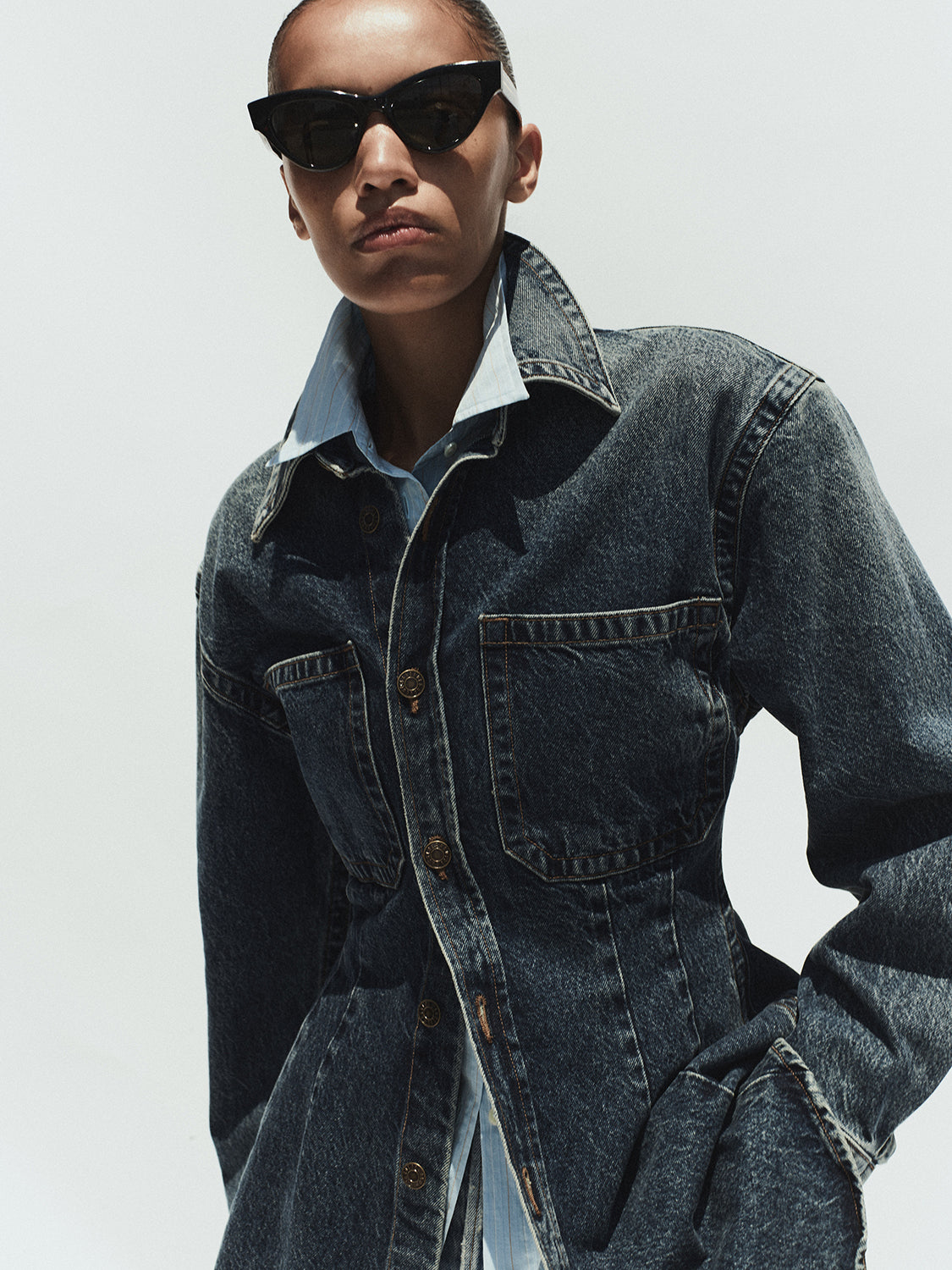 Agolde tailored cinched Wilma denim shirt indigo form wash | Pipe and Row Seattle