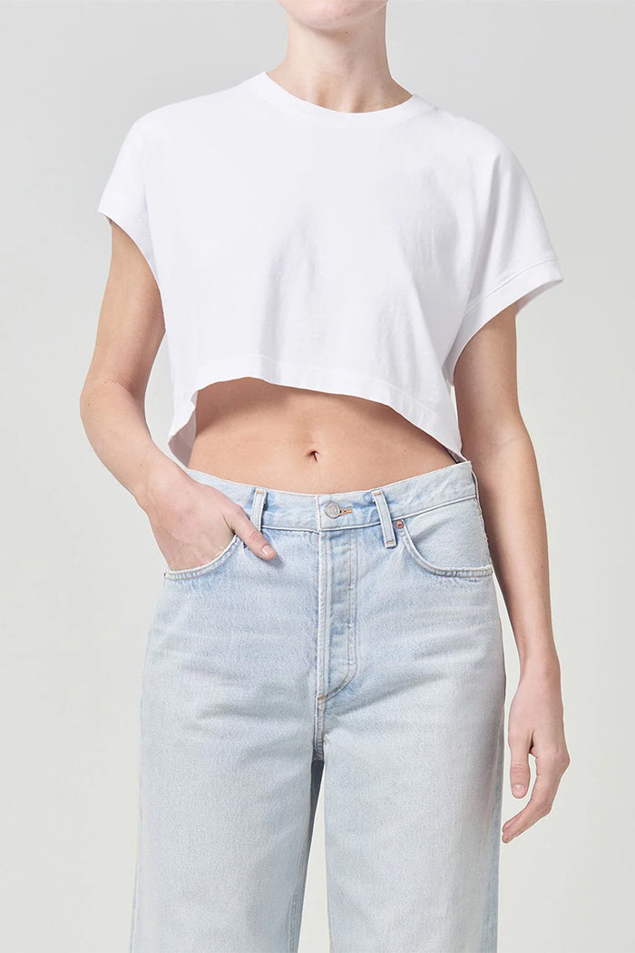 Agolde cropped Aiden tee white flattering angled sleeves | Pipe and Row