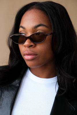 Aire Earthshine sleek slimline micro oval sunglasses chocolate | Pipe and Row