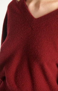 American Vintage Rax v-neck sweater dark red cherry tree red | Pipe and Row