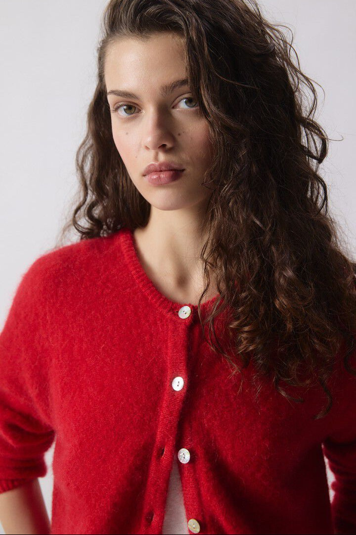 American Vintage Vito button up cardigan sweater carmine red alpaca wool PIPE AND ROW