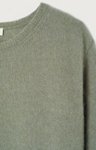 American Vintage crewneck Vitow jumper sweater dusty khaki green detail | Pipe and Row VITO18PH26
